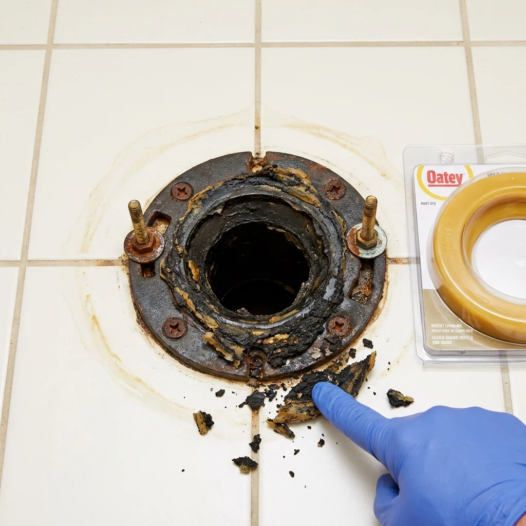 Failed wax ring showing water seepage at the base of a toilet in a Shrewsbury, PA home