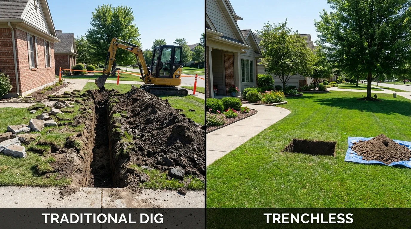 Trenchless sewer repair with minimal yard damage versus traditional excavation in Shrewsbury, PA
